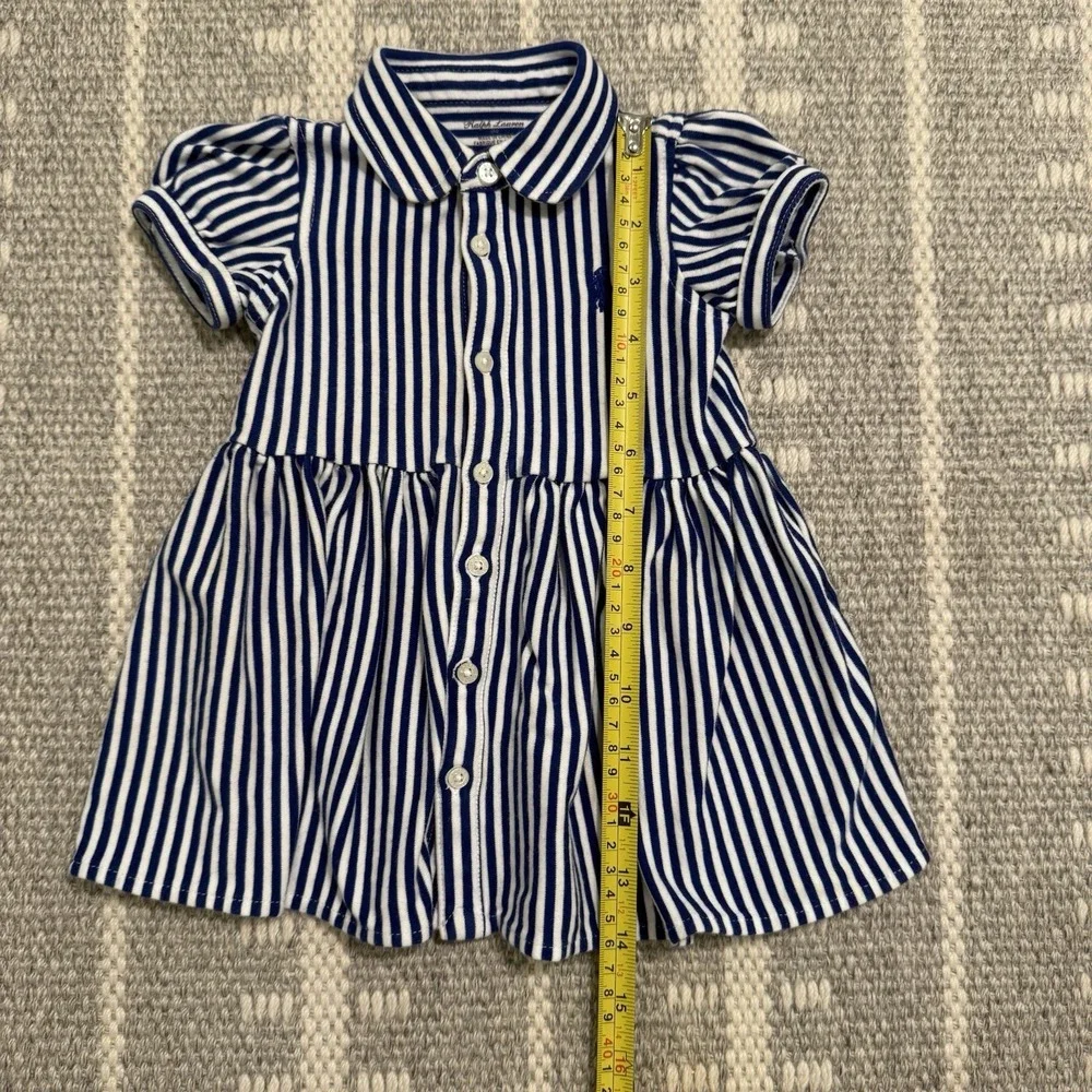 Ralph Lauren Striped Knit Oxford Shirtdress Puff Sleeve Baby Girl 6M Preppy